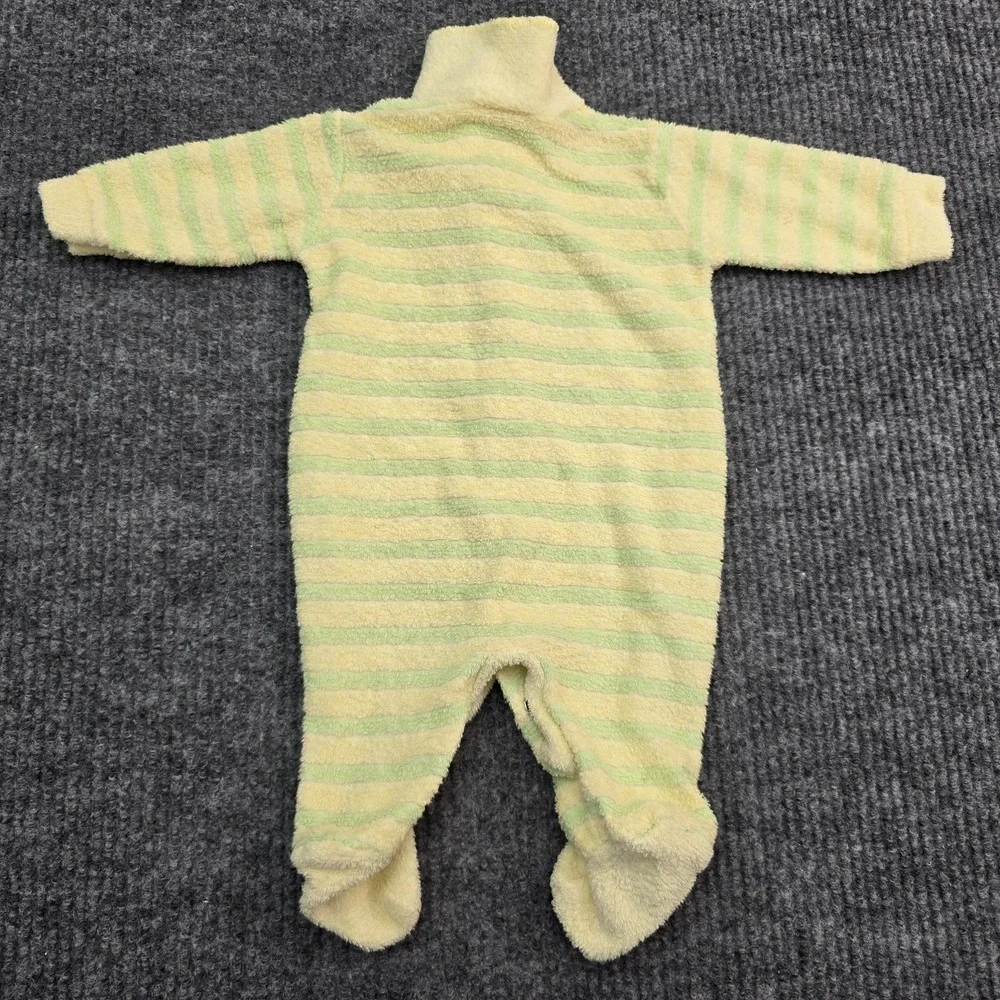 Vtg Carters Baby 0-3M Yellow Green Stripe Terrycloth Pajamas Embroidered Animals